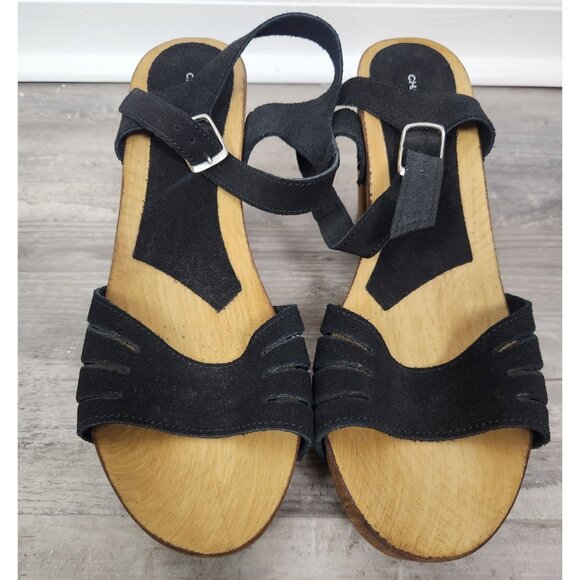 Charles David Women's Sz. 42/10.5 Black Leather Platform Open Toe Sandals - Picture 2 of 8